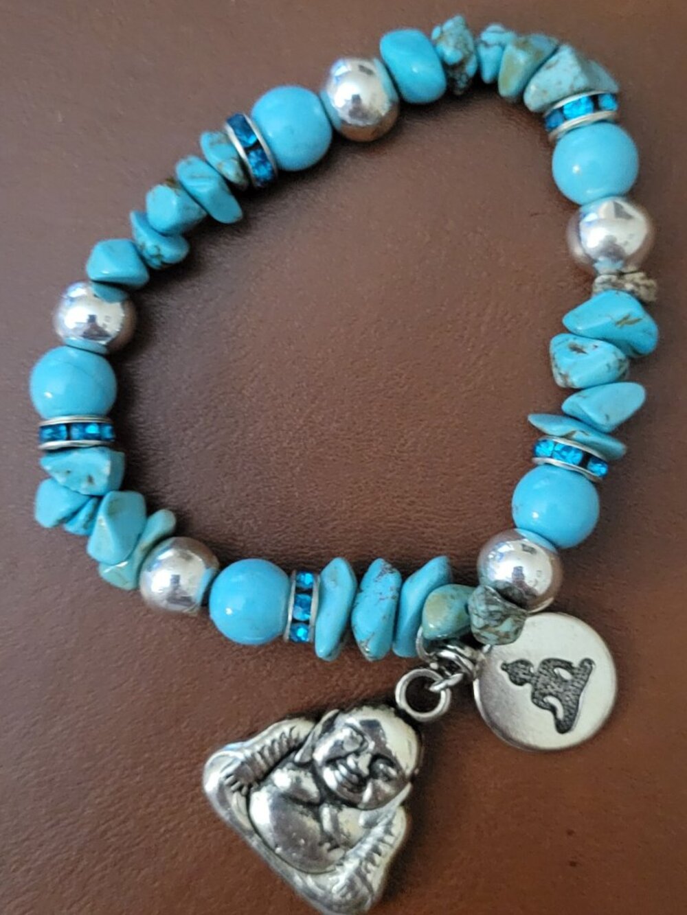 Boho Turquoise Collection of Silver Gold Beaded Stretch Bracelets with Charms